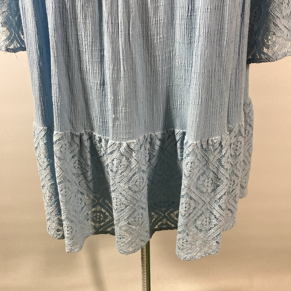Entro Dress Women Size Large Blue Bell Sleeves Crocheted Tiers - Picture 7 of 11